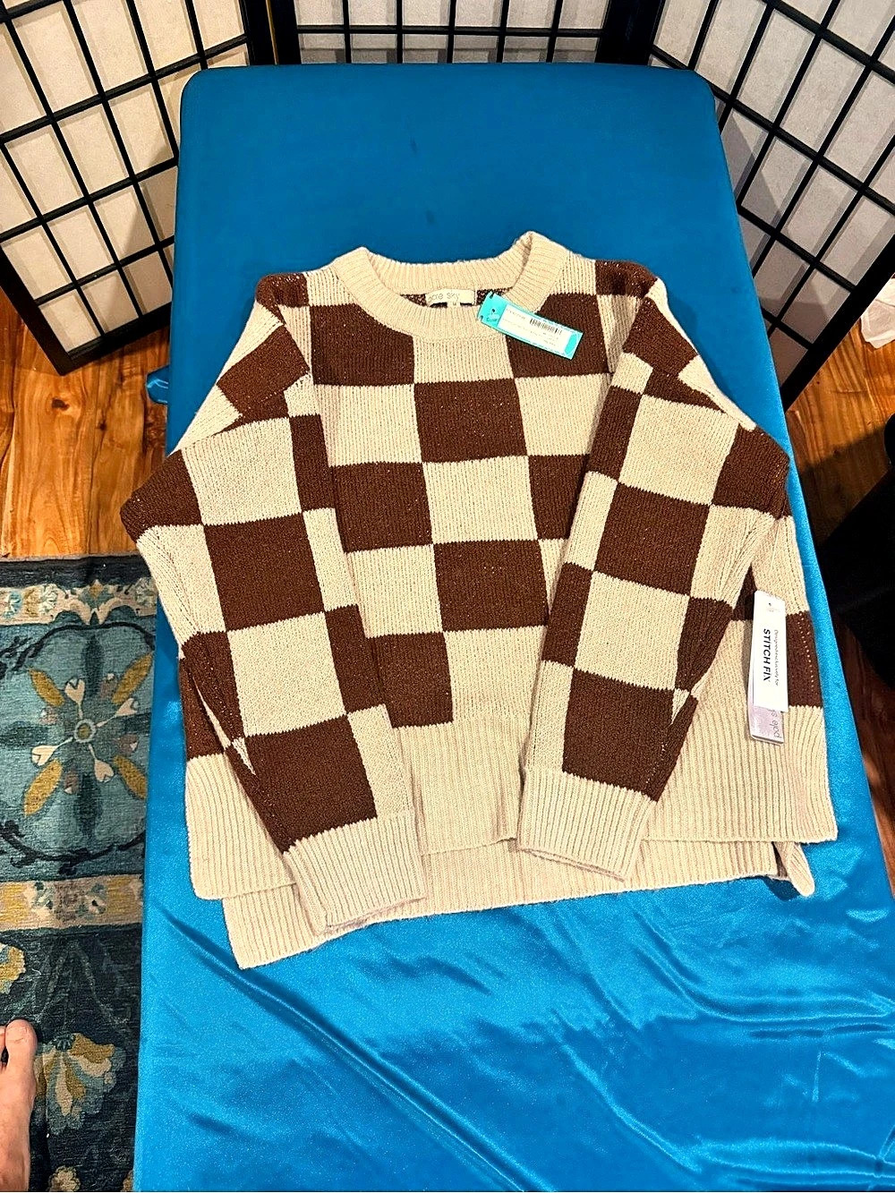 The Sky Checkered Sweater in Brown & Beige Medium NWT (G3)